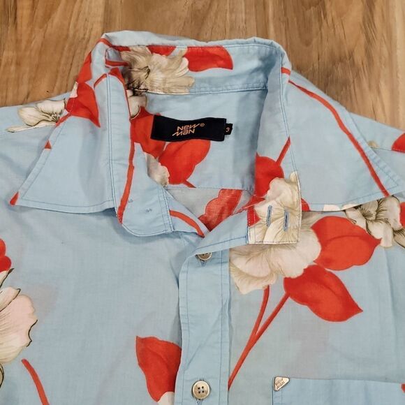 🔺️New Man Blue Floral Button Long Sleeve Shirt Men's Small - Picture 3 of 11